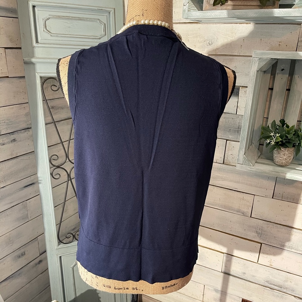 Ann Taylor Navy jacquard front sweater shell - Picture 3 of 5